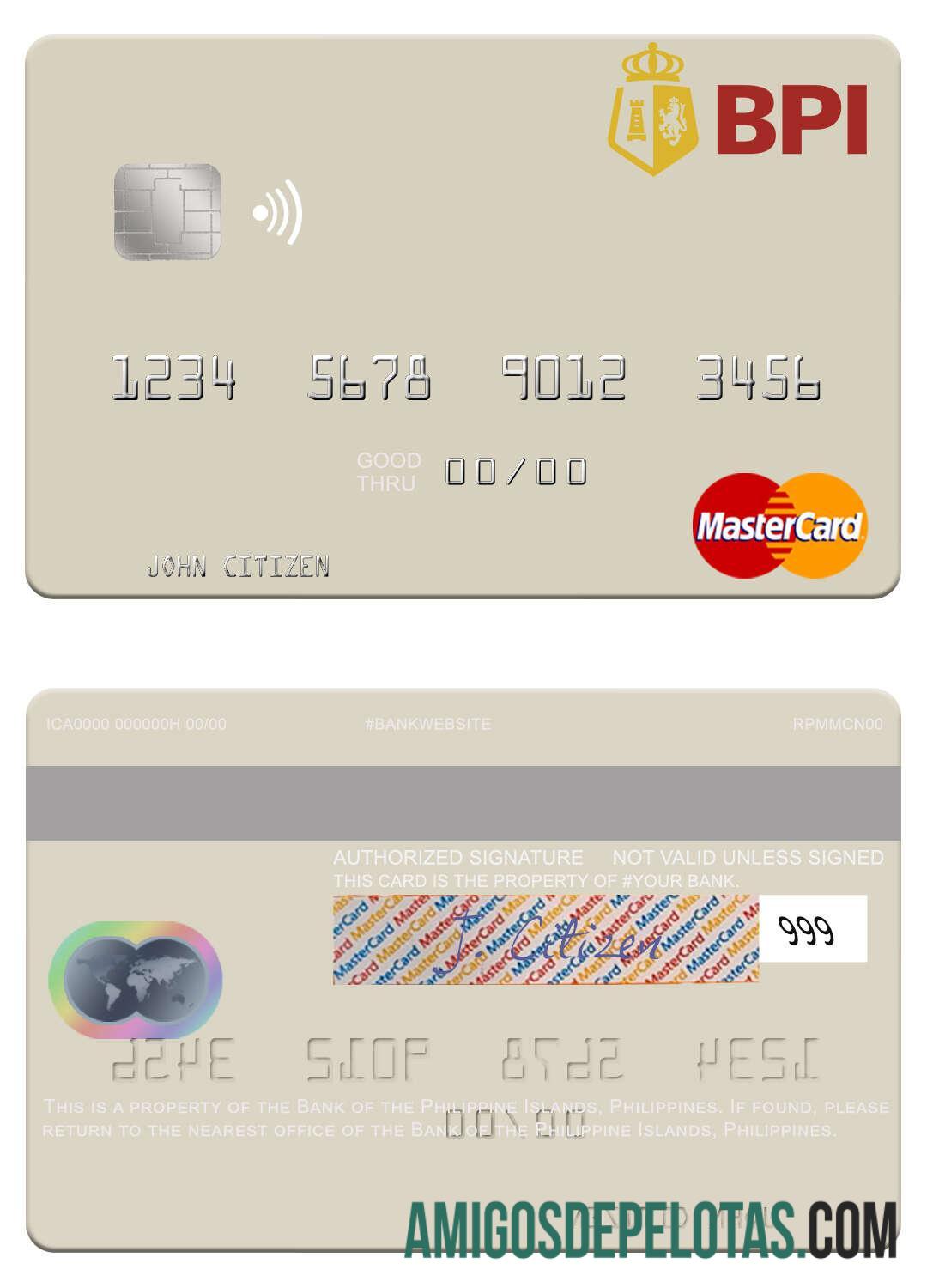 Filipina bank of the Philippine Islands mastercard sampel