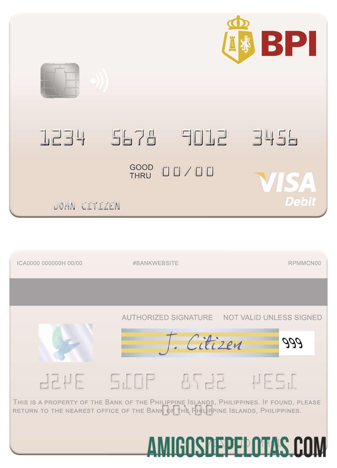 Filipina bank of the Philippine Islands visa Debit kartu templat