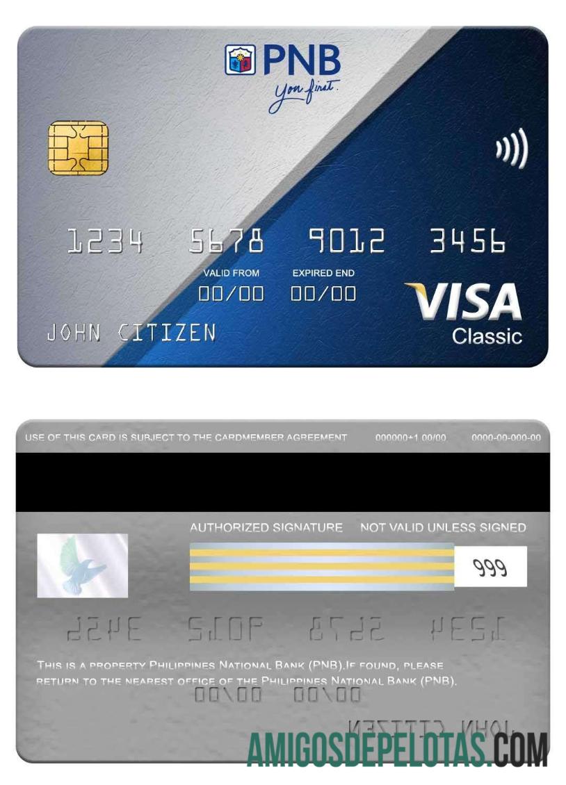 Filipina nasional bank (PNB) visa classic kartu desain