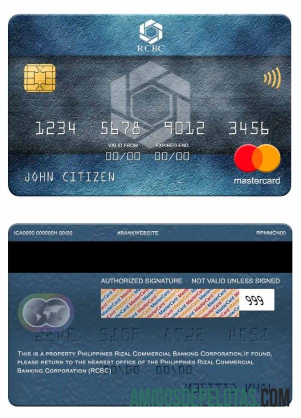Filipina Rizal komersial Banking Corporation (RCBC) mastercard templat