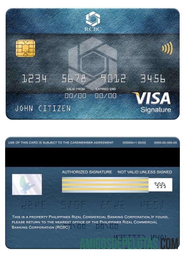 Filipina Rizal komersial Banking Corporation (RCBC) visa Tanda Tangan kartu sampel