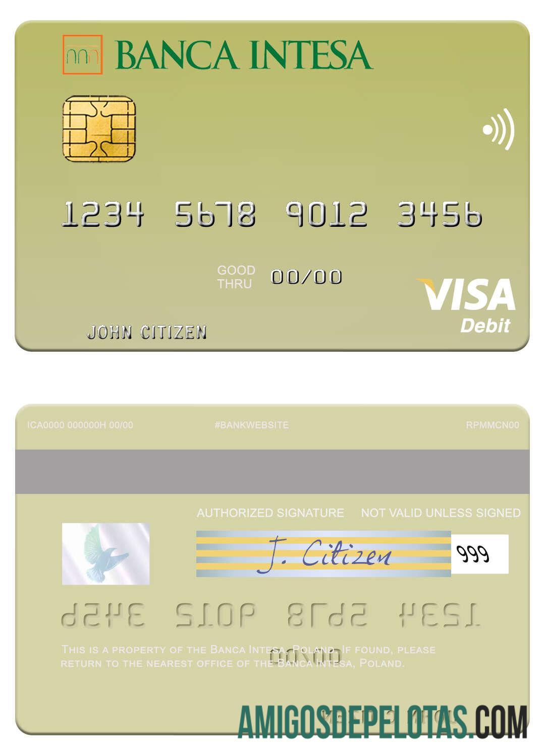 Polandia Banca Intesa visa Debit kartu sampel
