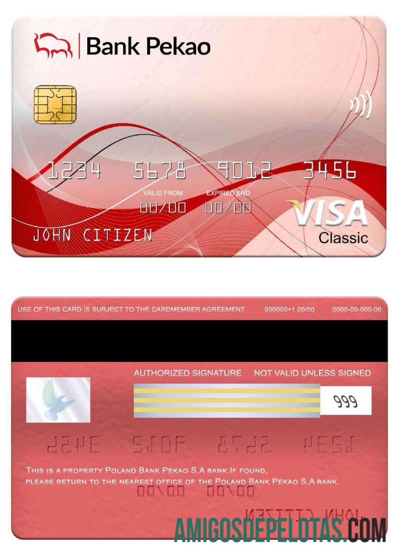 Polandia bank Pekao S.A bank visa classic kartu templat