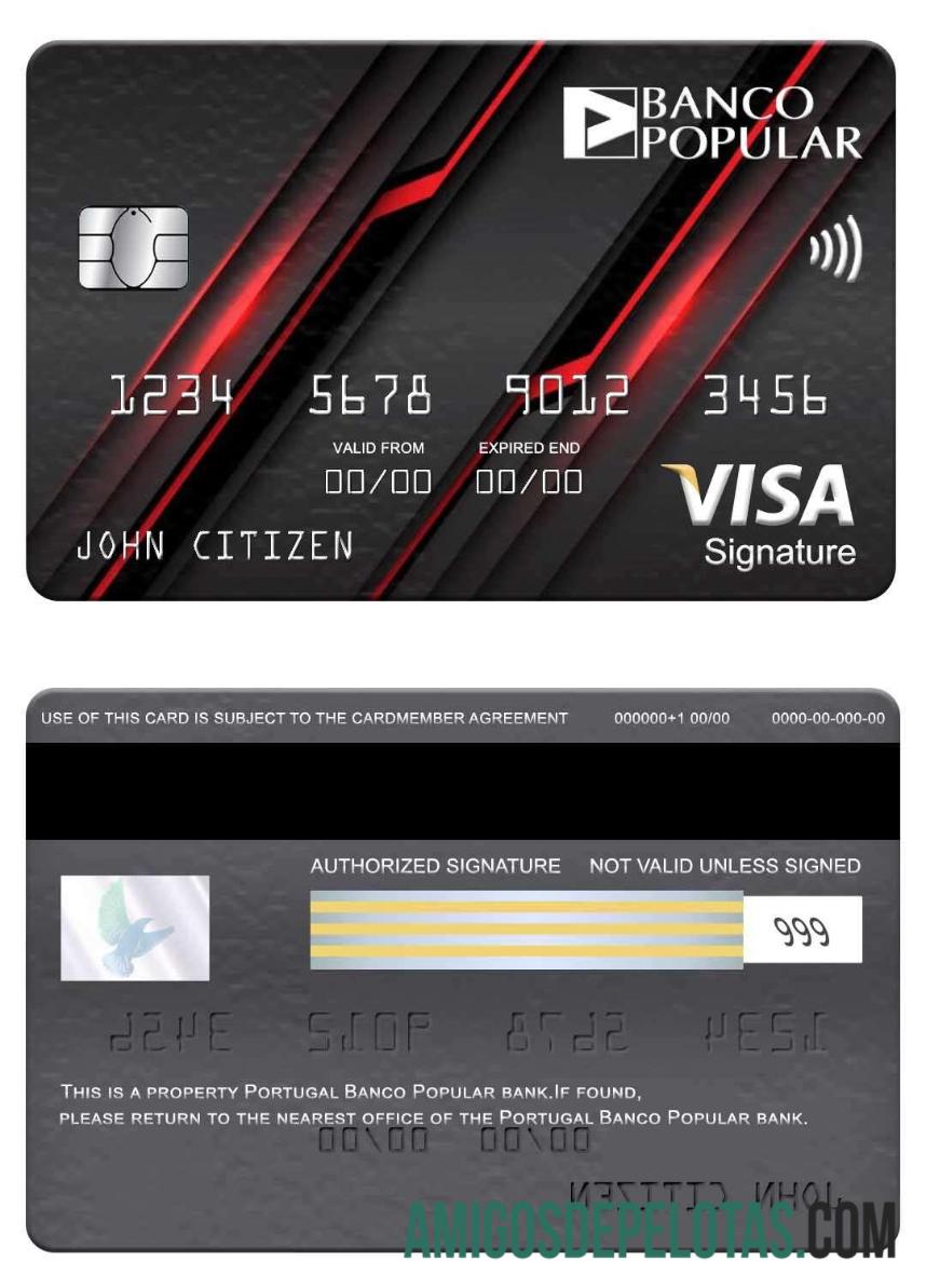 Portugal Banco Popular bank visa Tanda Tangan kartu desain