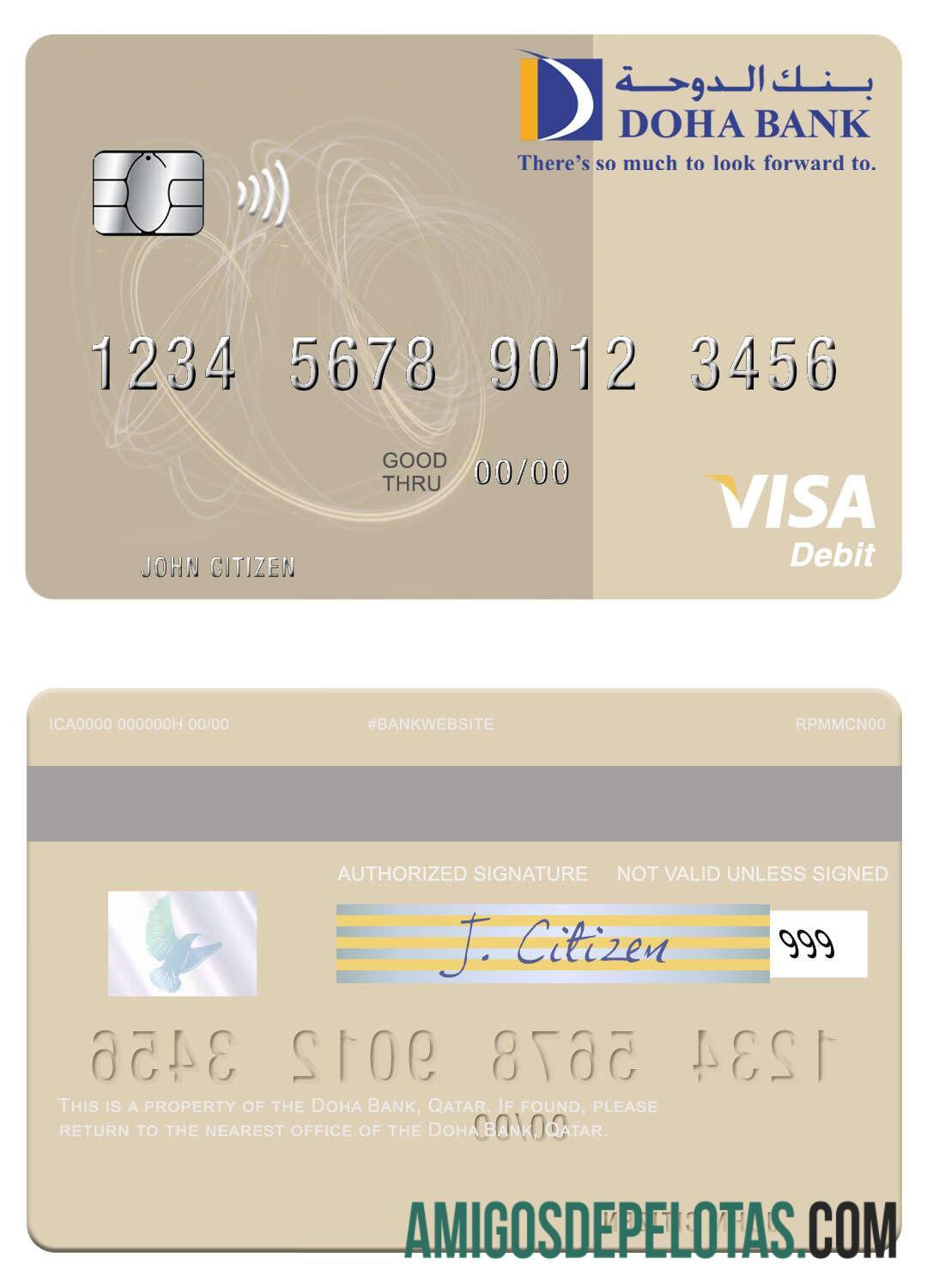 Qatar Doha bank visa Debit kartu pratinjau