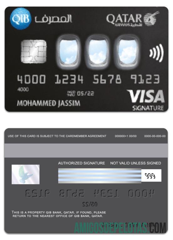 Qatar QIB bank Qatar Airways Co branded visa Tanda Tangan kartu sampel