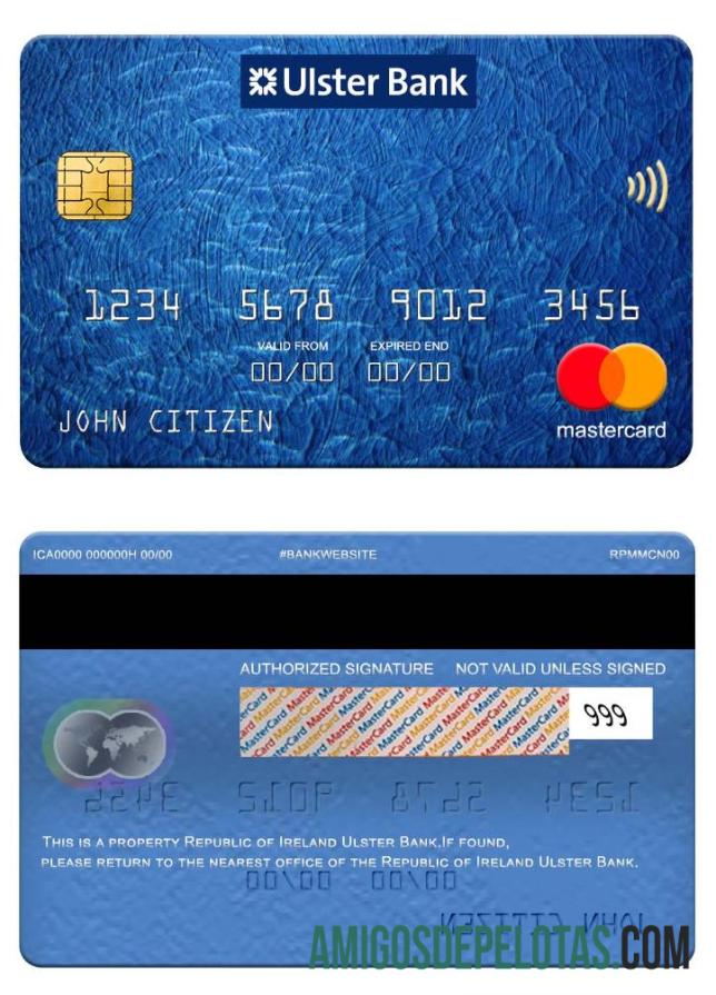 Republic of Irlandia Ulster bank mastercard sampel