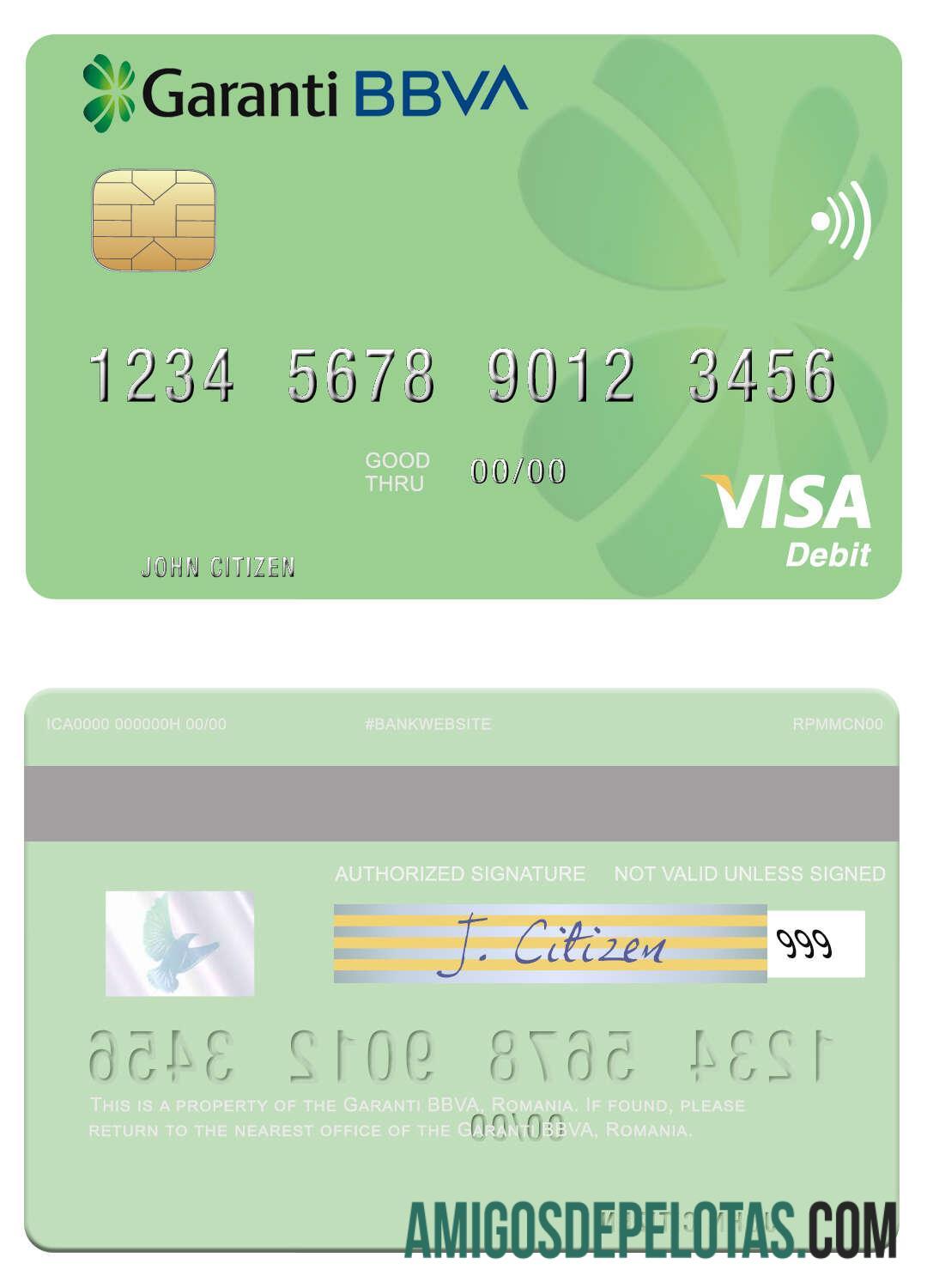 Rumania Garanti BBVA visa Debit kartu pratinjau