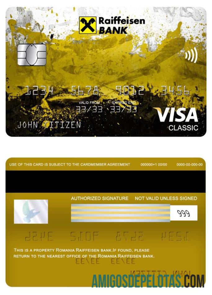 Rumania Raiffeisen bank visa classic kartu sampel