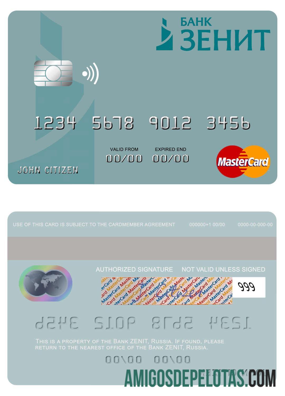 Rusia bank ZENIT mastercard sampel