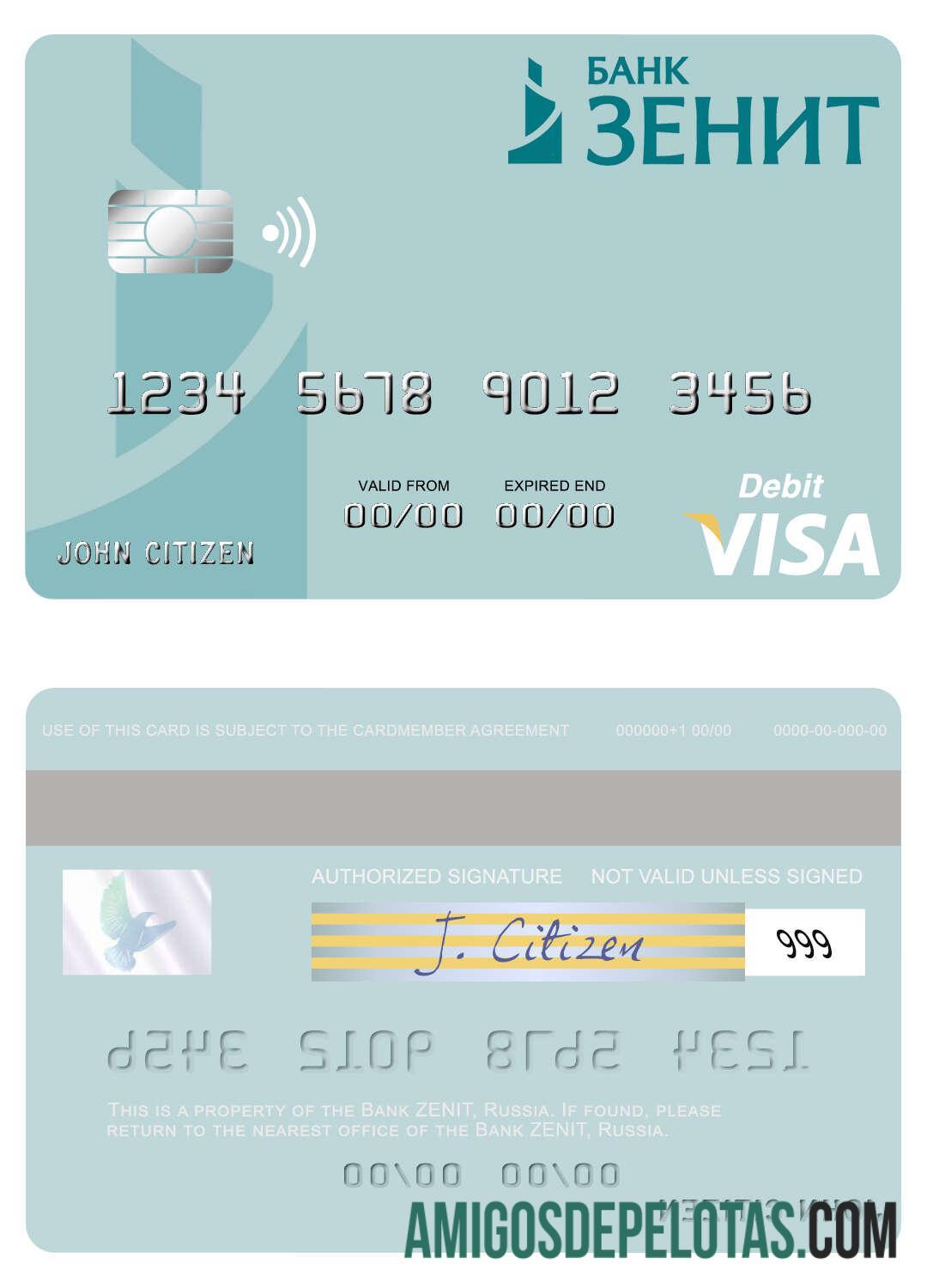 Rusia bank ZENIT visa Debit kartu makering