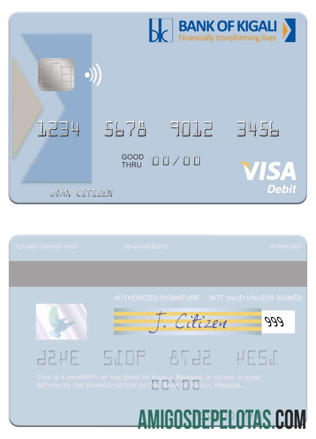 Rwanda bank of Kigali visa Debit kartu sampel