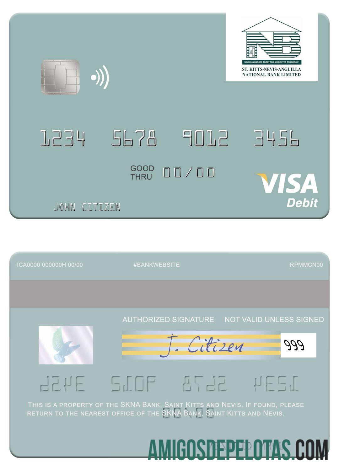 Saint Kitts and Nevis SKNA bank visa Debit kartu templat