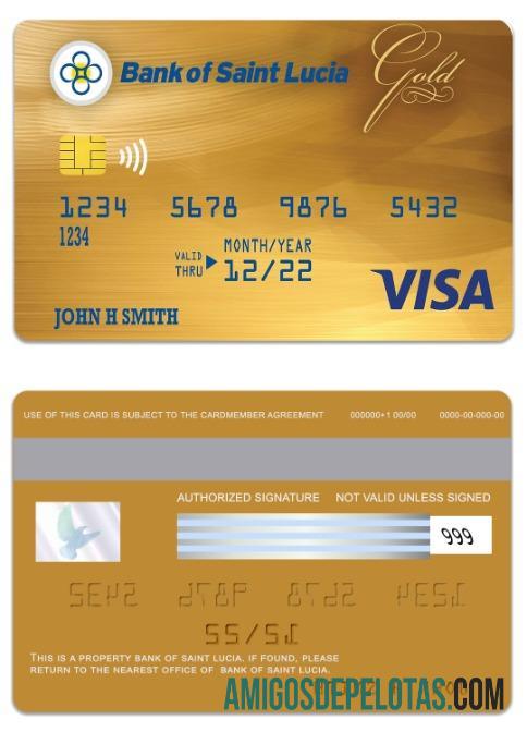 Saint Lucia bank of Saint Lucia visa gold kartu templat