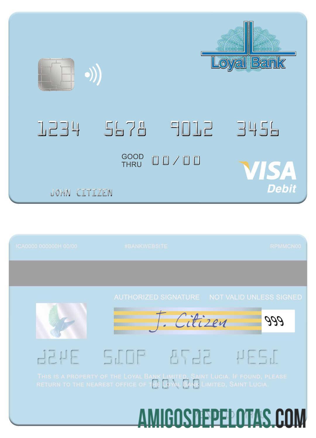 Saint Lucia Loyal bank Limited visa Debit kartu desain