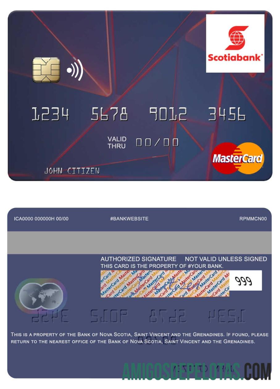 Saint Vincent and the Grenadines bank of Nova Scotia mastercard sampel