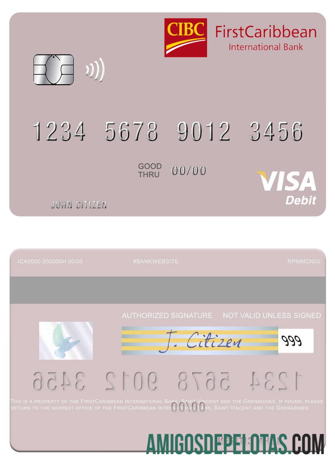 Saint Vincent and the Grenadines FirstCaribbean International bank visa Debit kartu pratinjau