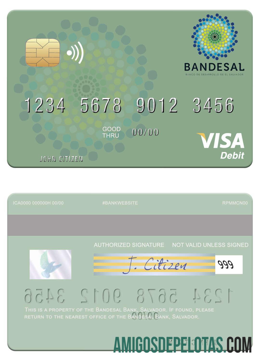 Salvador Bandesal bank visa Debit kartu desain