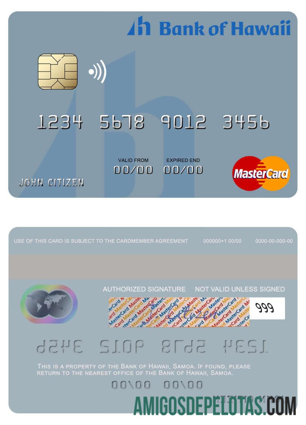 Samoa bank of Hawaii mastercard templat