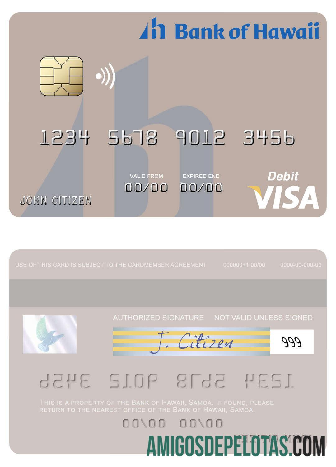 Samoa bank of Hawaii visa Debit kartu desain