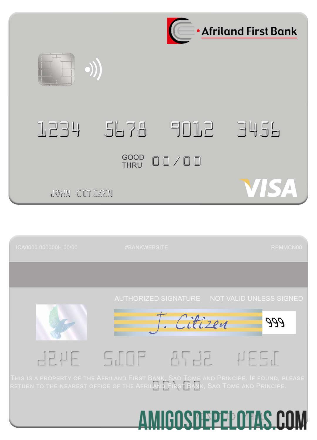 Sao Tome dan Principe Afriland First bank visa Debit kartu desain