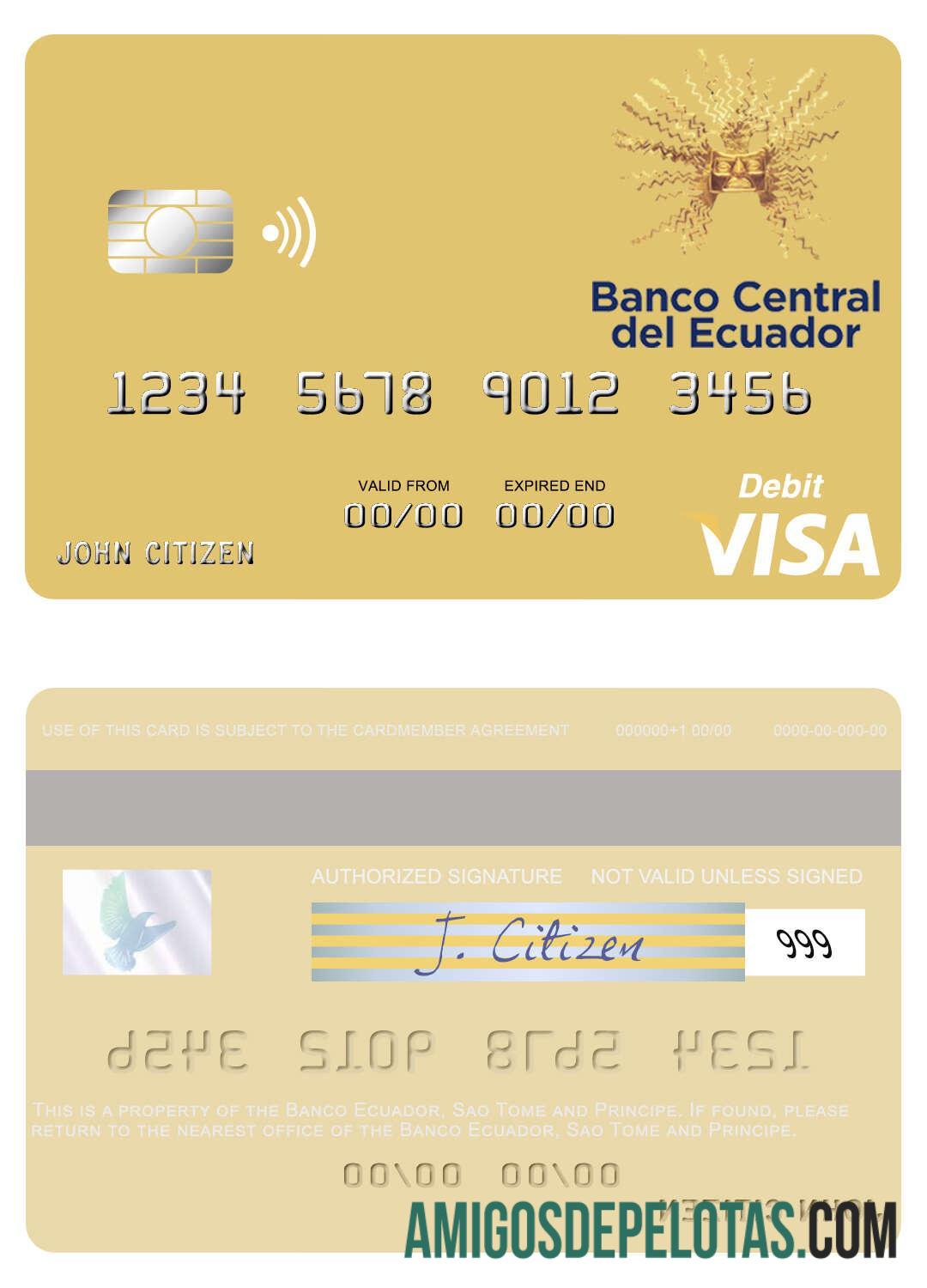 Sao Tome dan Principe Banco Ekuador visa Debit kartu sampel