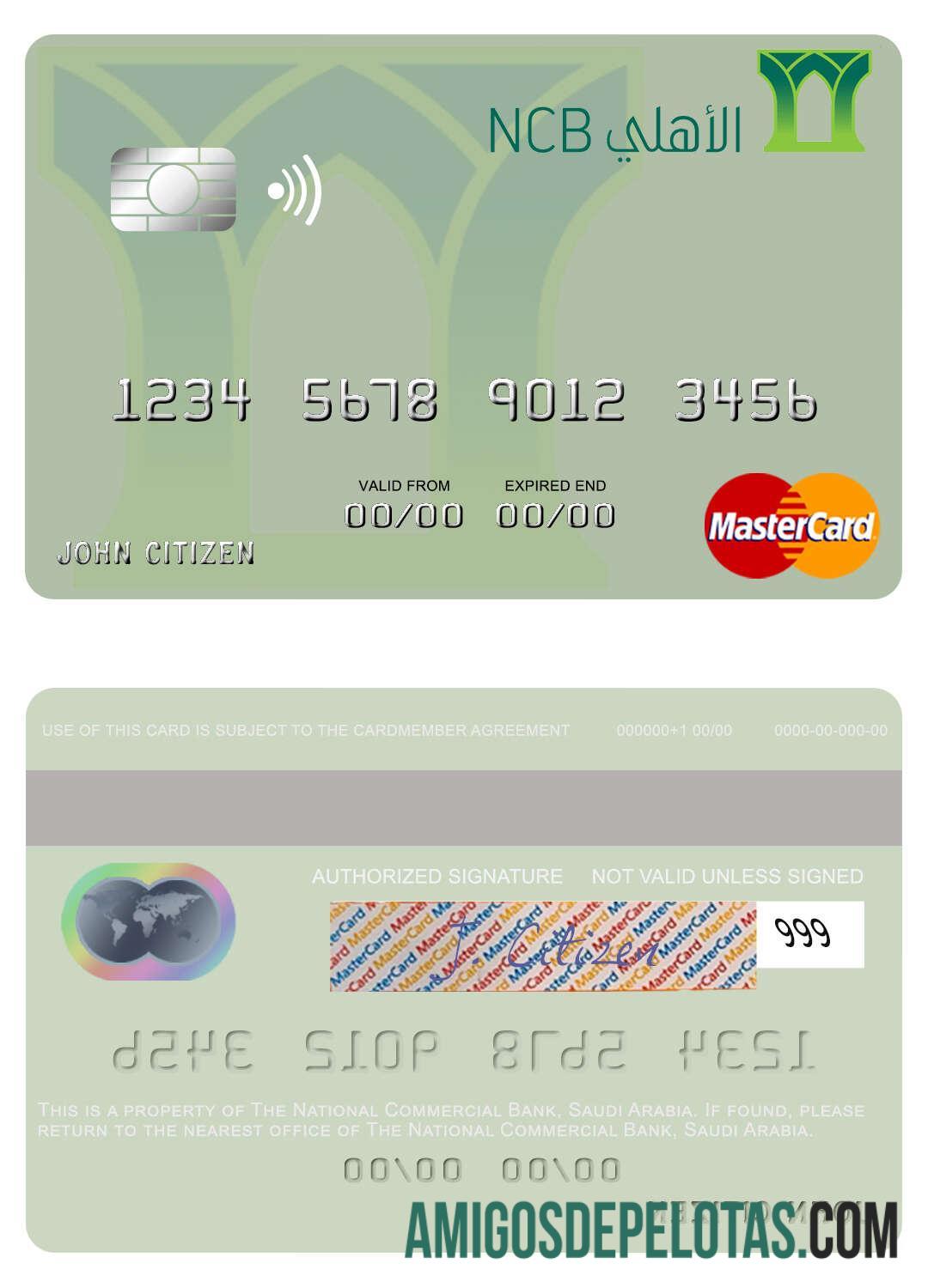 Arab Arab Saudi The nasional komersial bank mastercard sampel