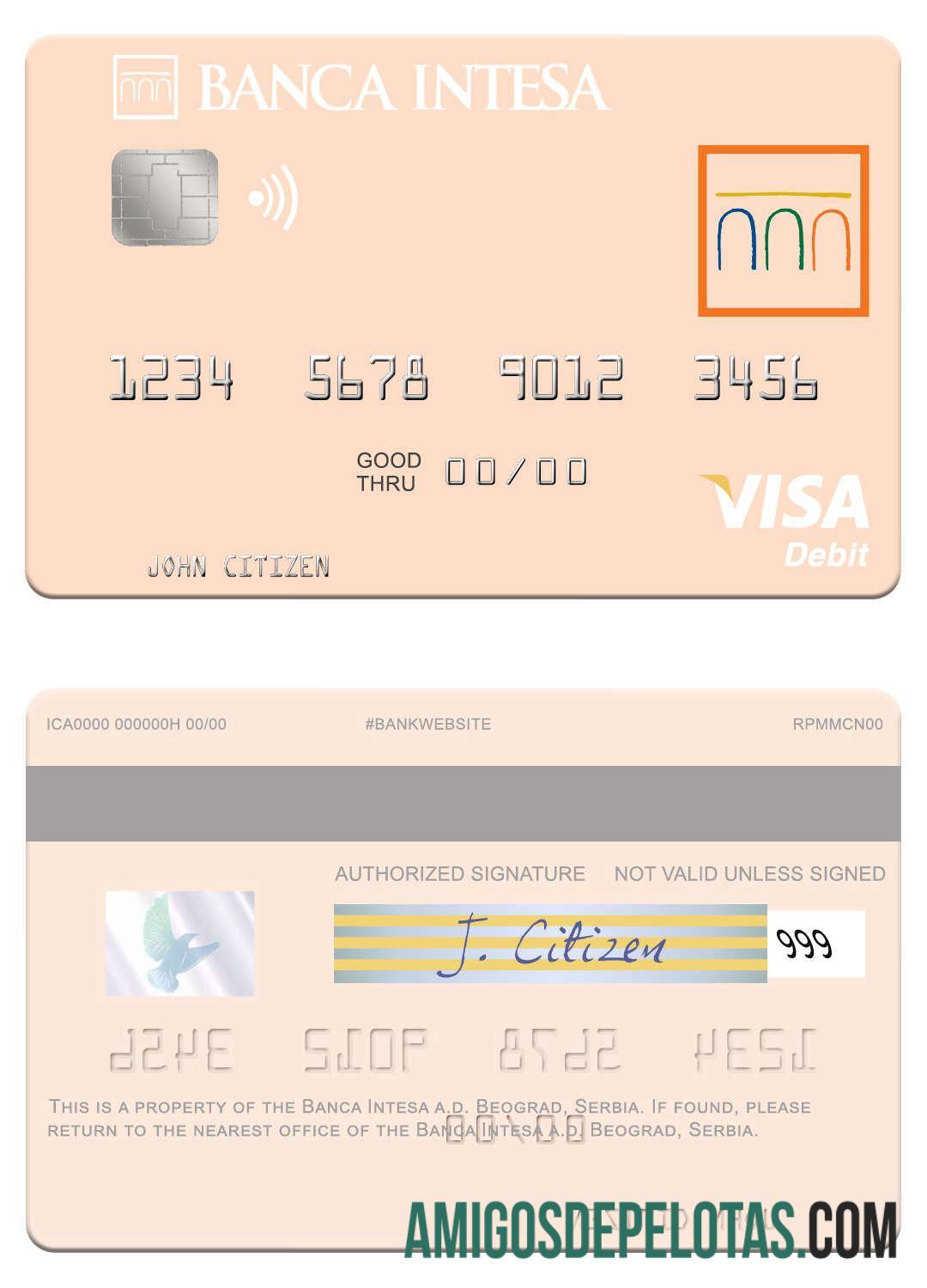Serbia The Banca Intesa a.d. Beograd visa Debit kartu templat