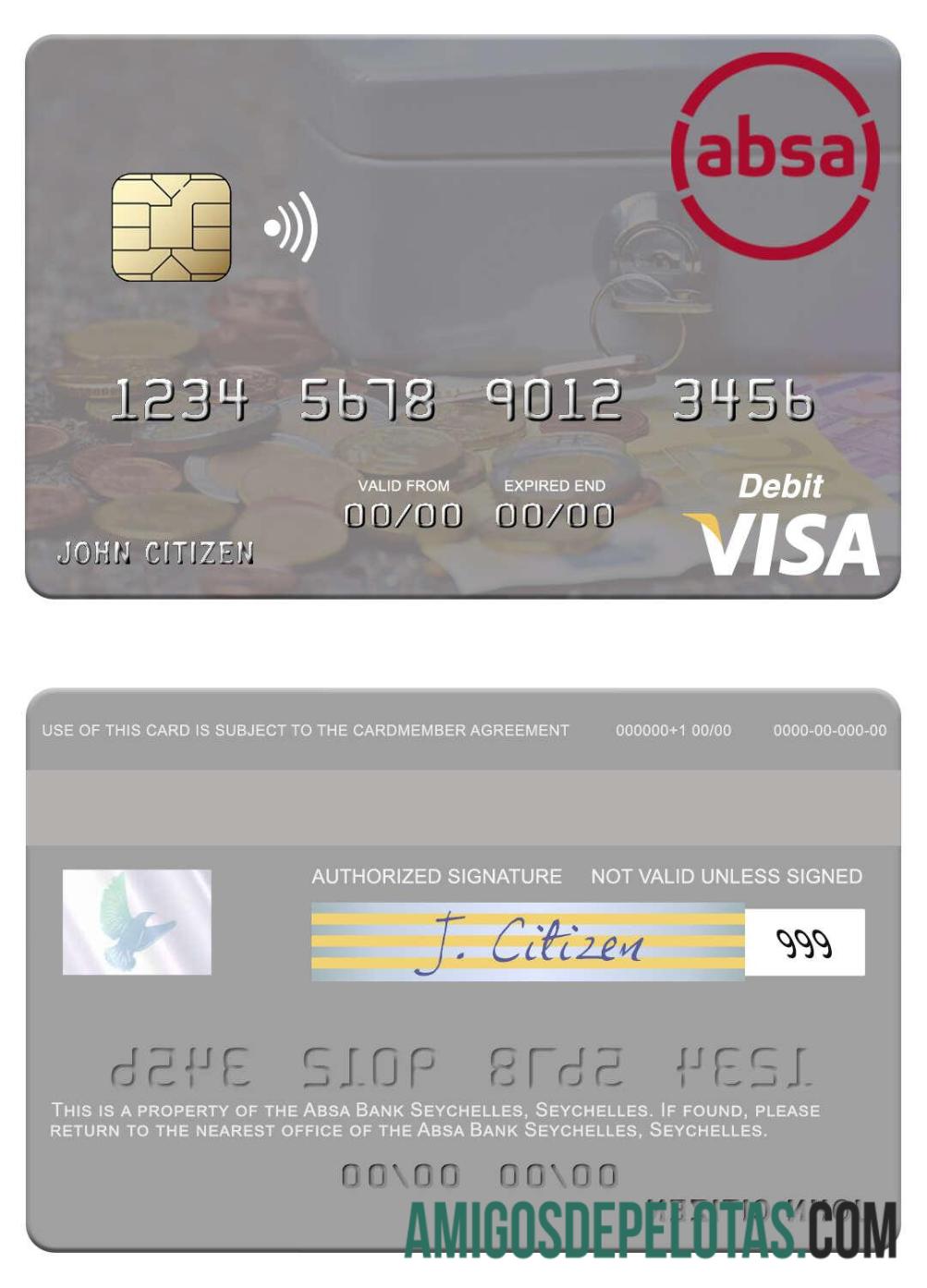 Seychelles Absa bank Seychelles visa Debit kartu desain