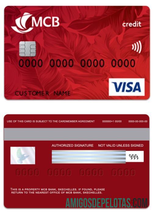 Seychelles MCB bank visa Kredit kartu sampel