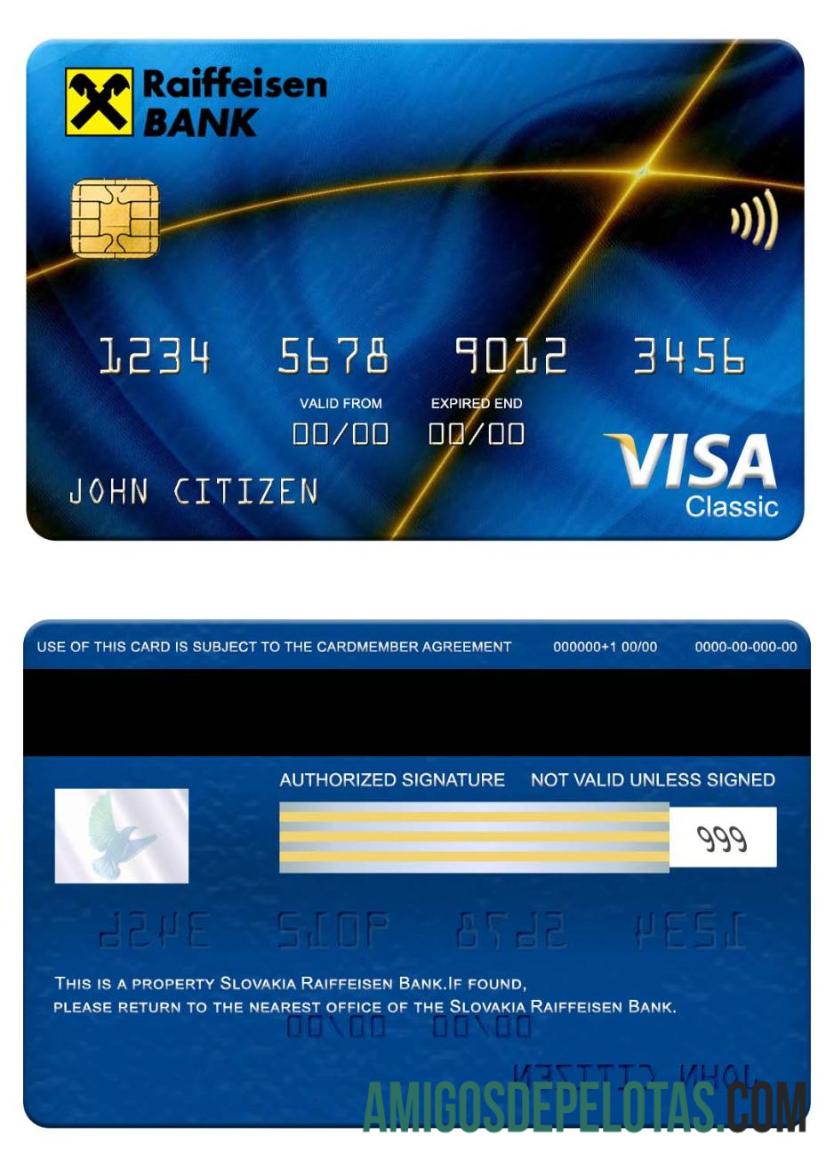 Slovakia Raiffeisen bank visa classic kartu desain