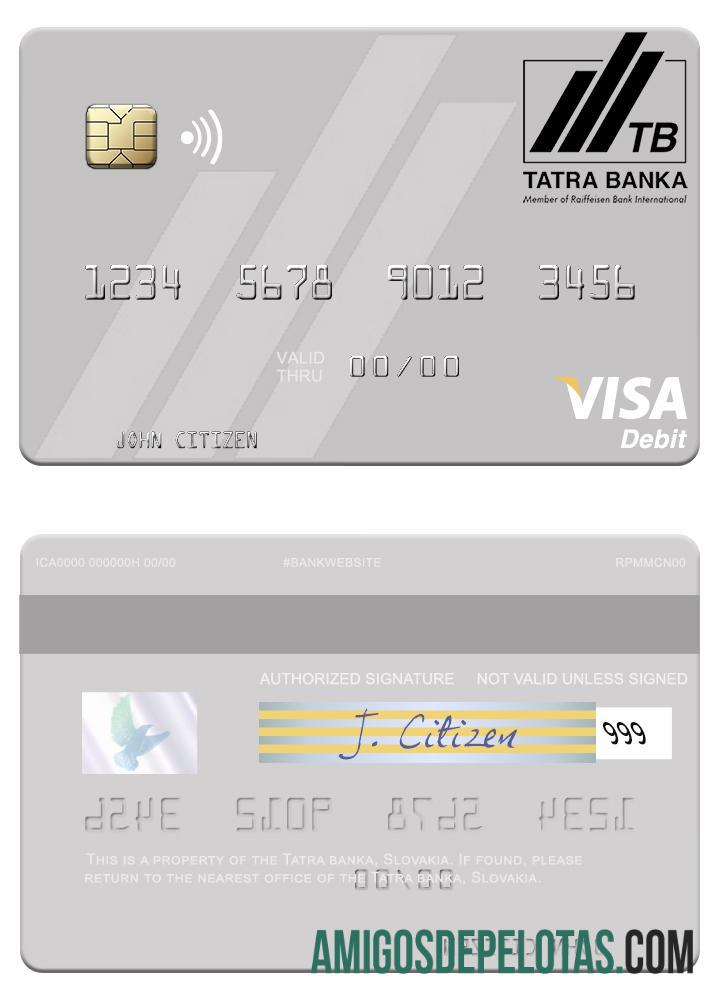 Slovakia Tatra Banka visa Debit kartu sampel