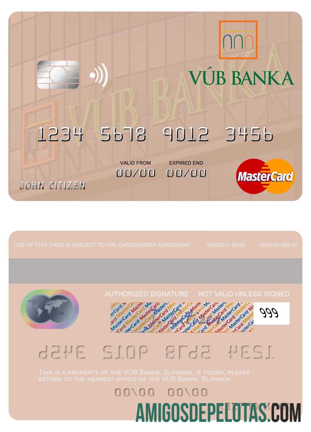 Slovakia VU╠üB Banka mastercard sampel