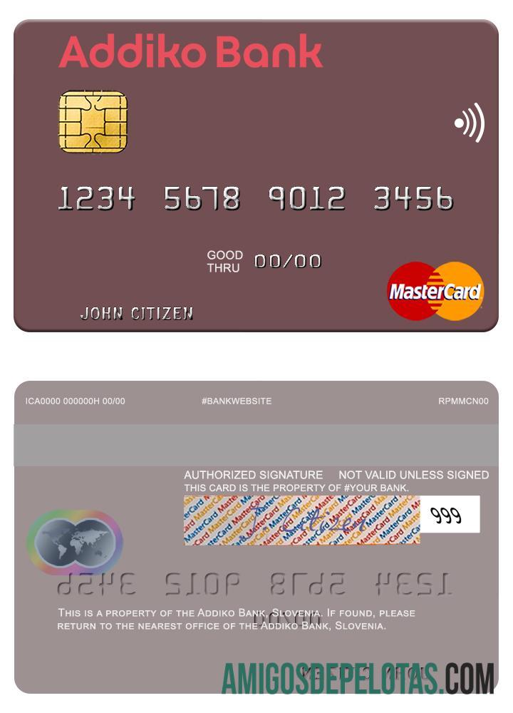 Slovenia Addiko bank mastercard sampel