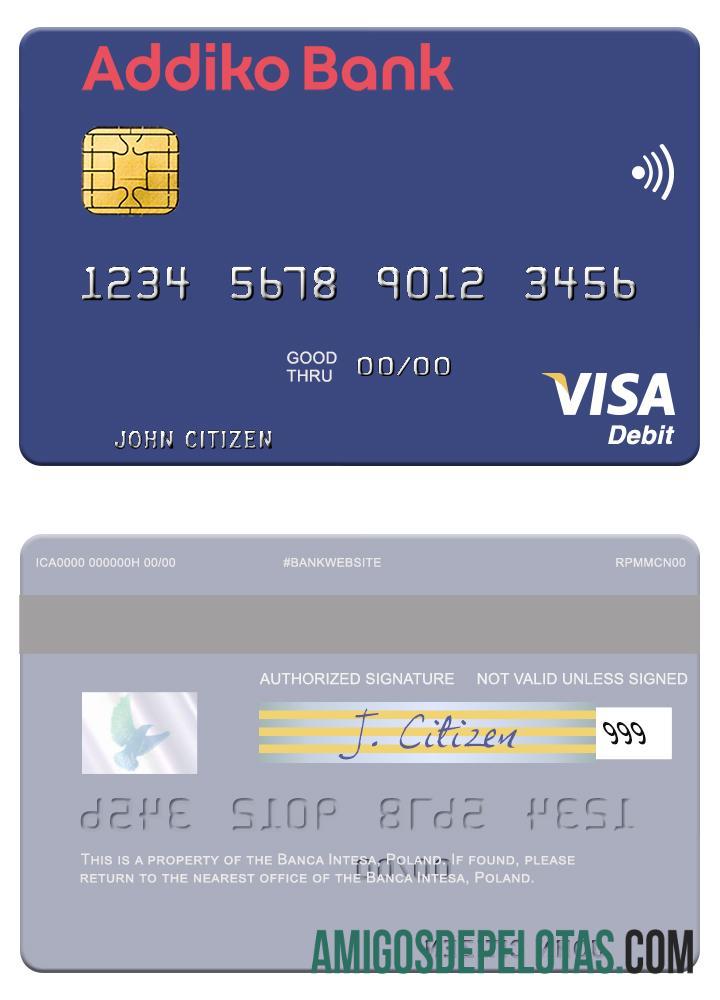 Slovenia Addiko bank visa Debit kartu templat