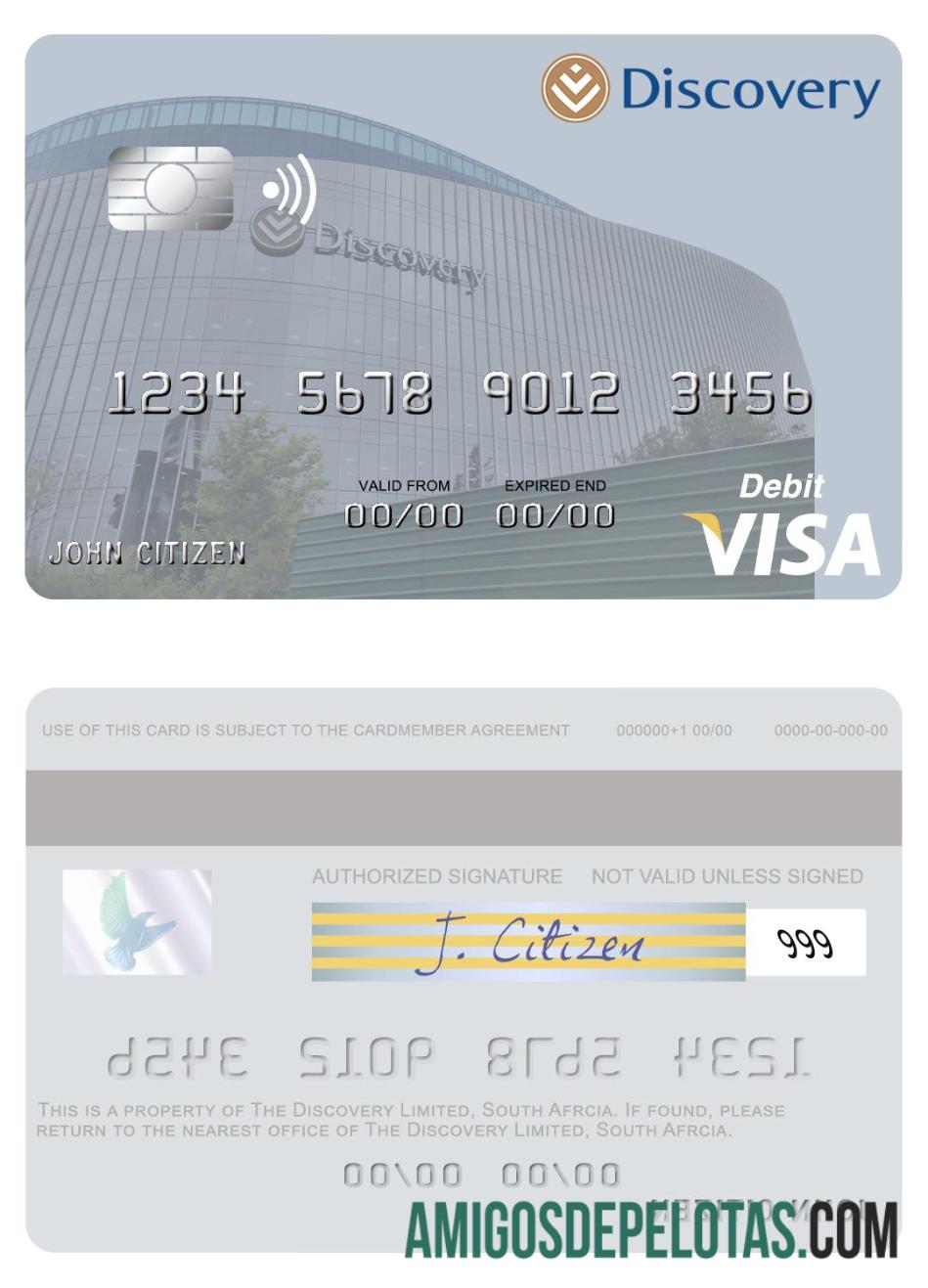 South Afrcia Discovery Limited visa Debit kartu sampel