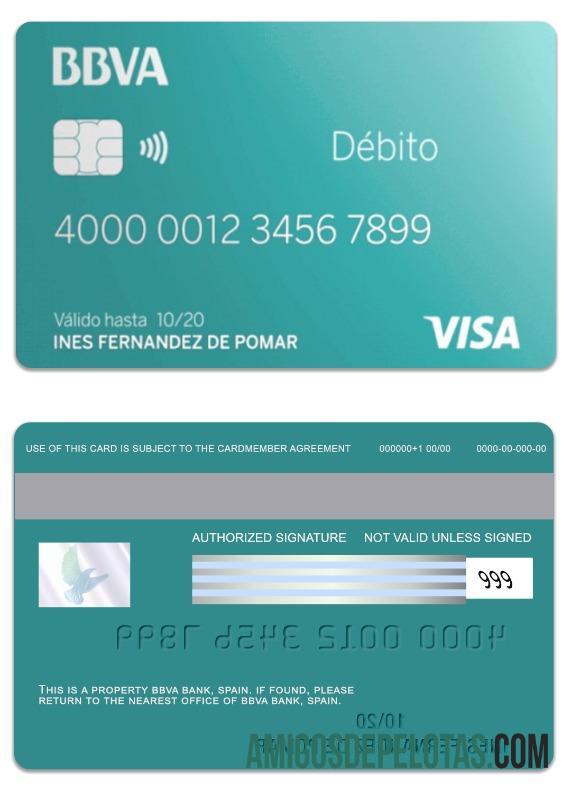 Spanyol BBVA bank visa Debit kartu desain