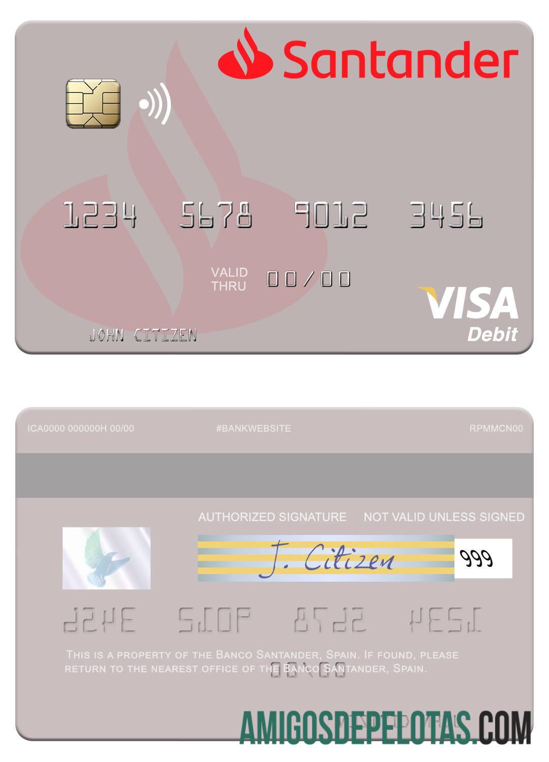 Spanyol Banco Santander visa Debit kartu templat