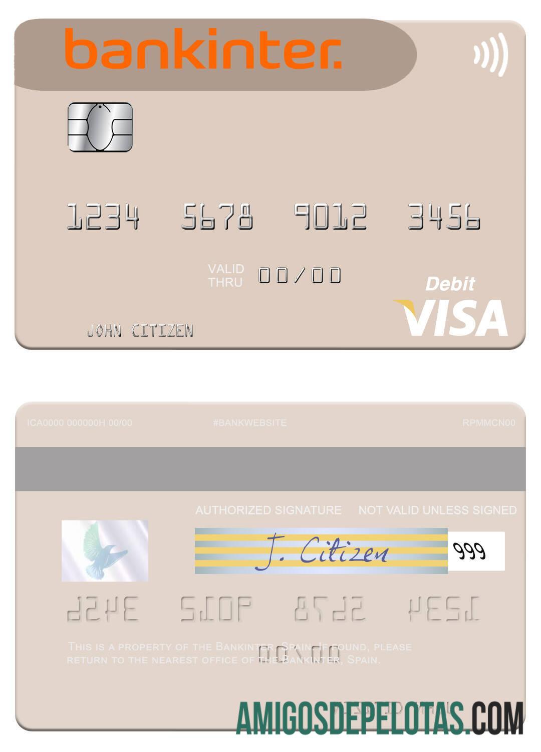 Spanyol Bankinter visa Debit kartu sampel