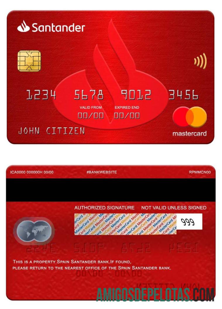 Spanyol Santander bank mastercard sampel