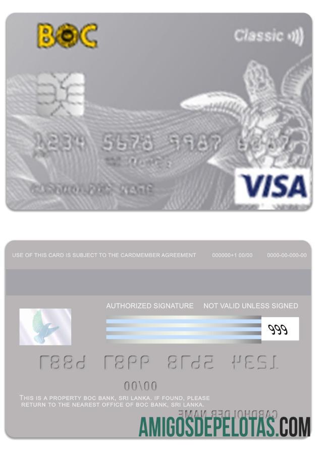 Sri Lanka BOC bank visa classic kartu desain