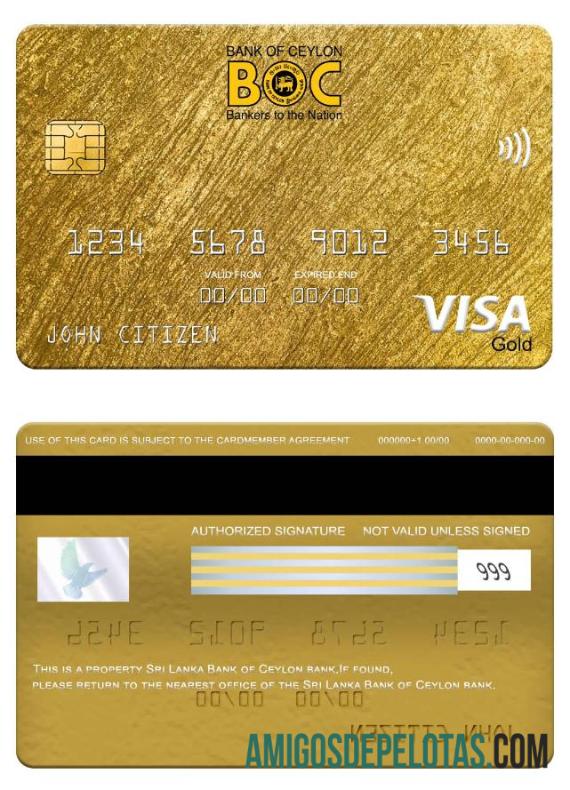 Sri Lanka bank of Ceylon bank visa gold kartu sampel