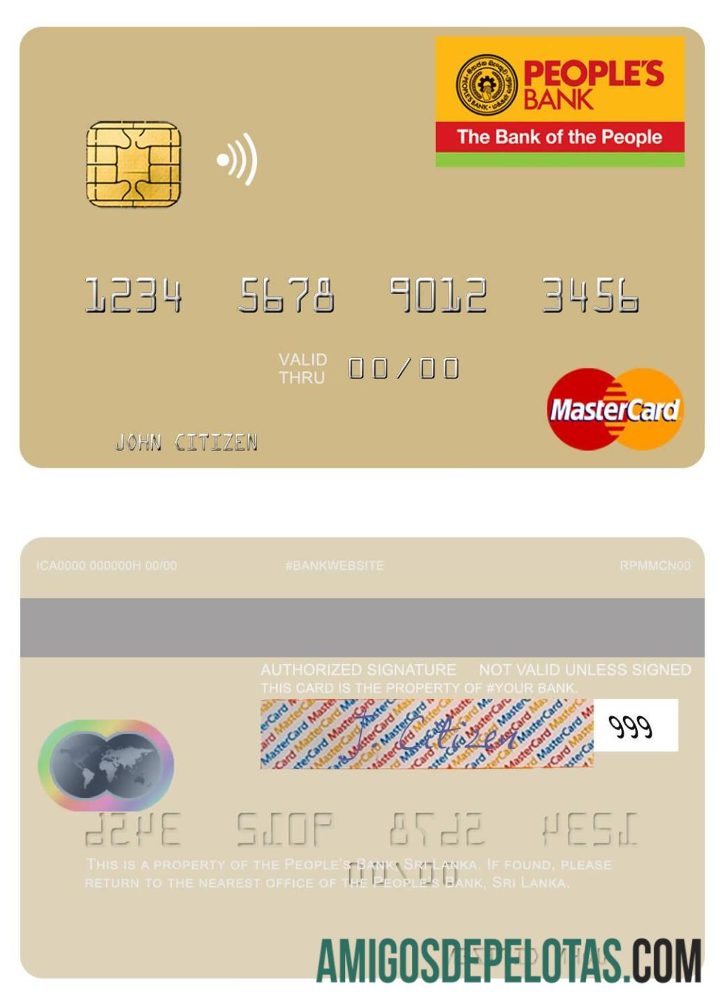 Sri Lanka PeopleΓÇÖs bank mastercard sampel