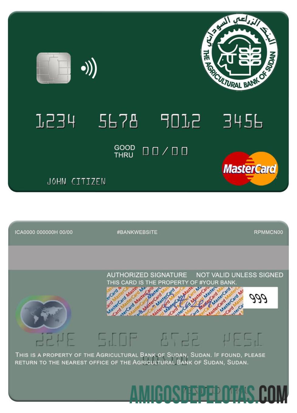 Sudan The Agricultural bank of Sudan mastercard templat
