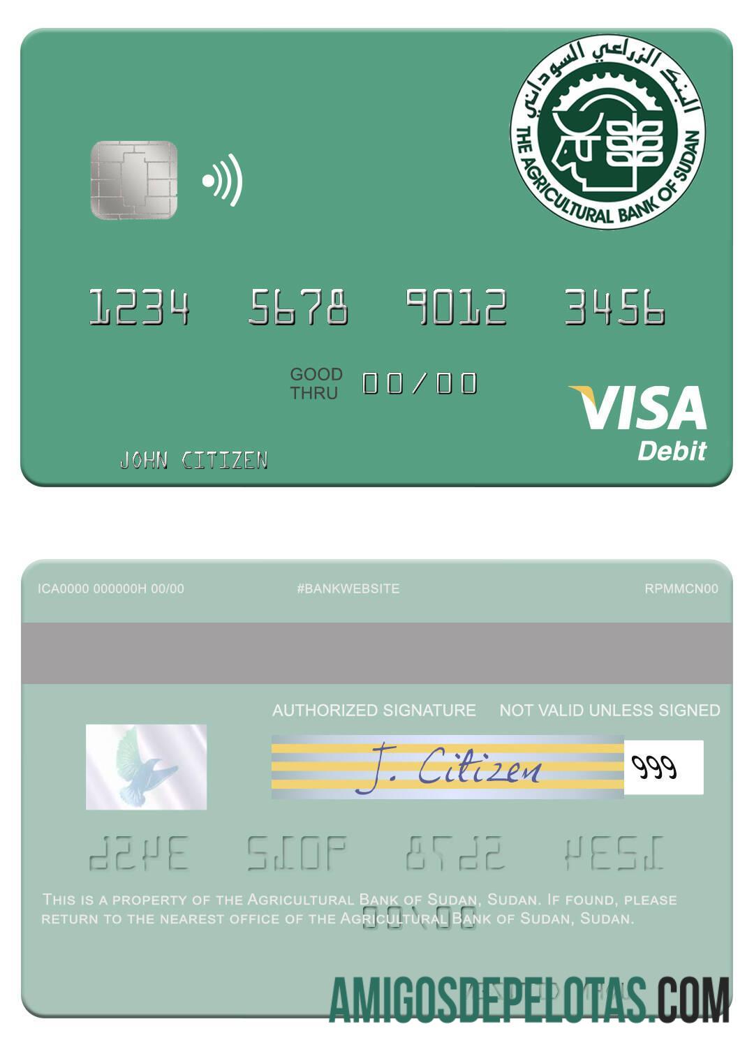 Sudan The Agricultural bank of Sudan visa Debit kartu sampel