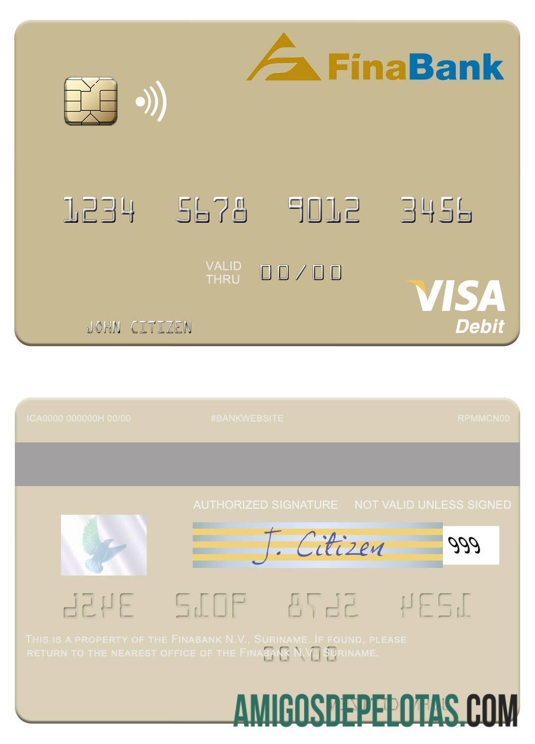 Suriname Finabank N.V. visa Debit kartu sampel