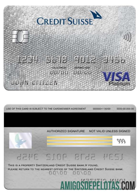 Swiss Kredit Suisse bank visa platinum kartu templat