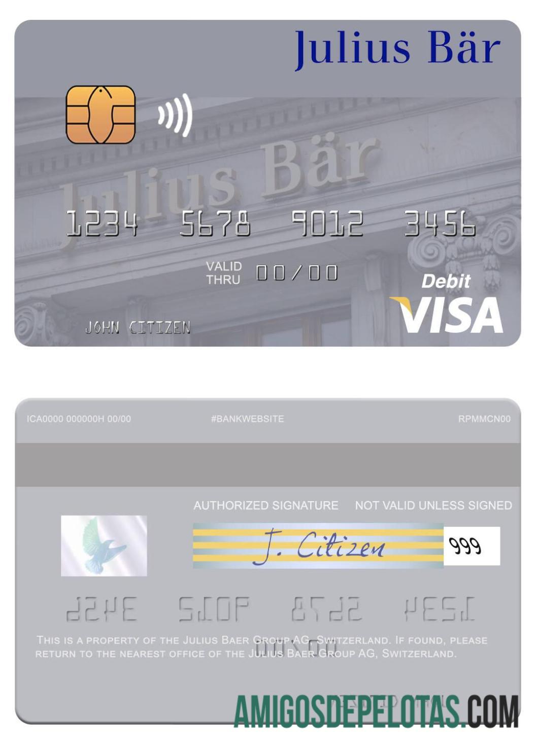 Swiss Julius Baer Group AG visa Debit kartu sampel