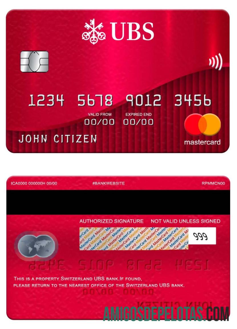 Swiss UBS bank mastercard templat