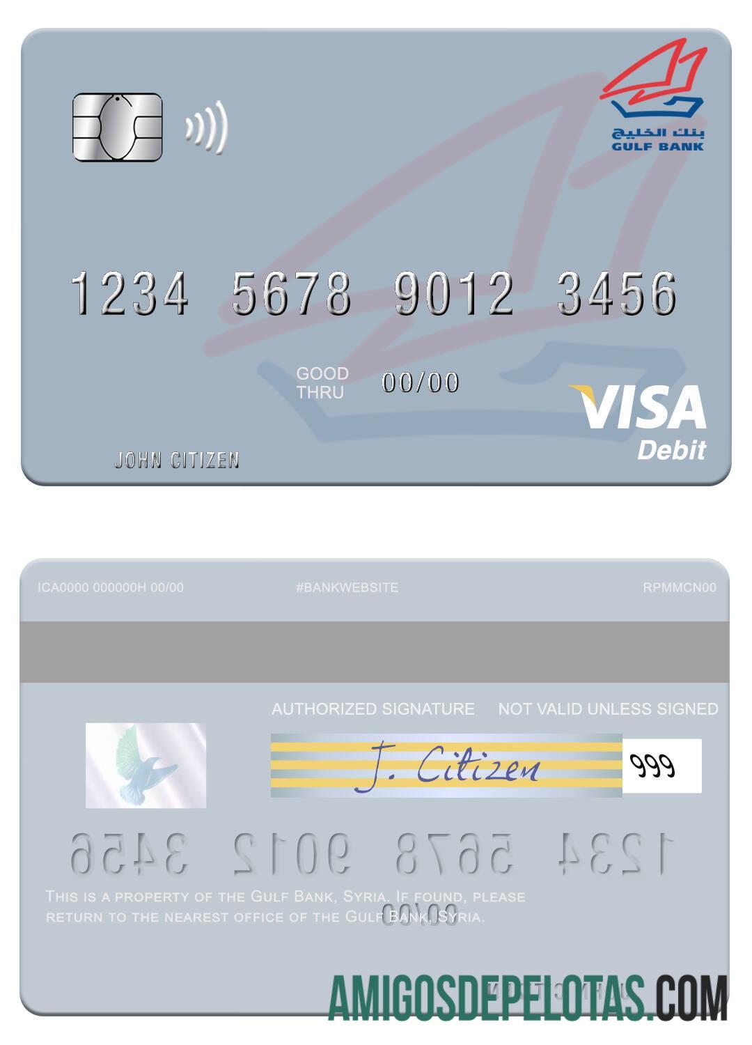 Suriah Gulf bank visa Debit kartu templat